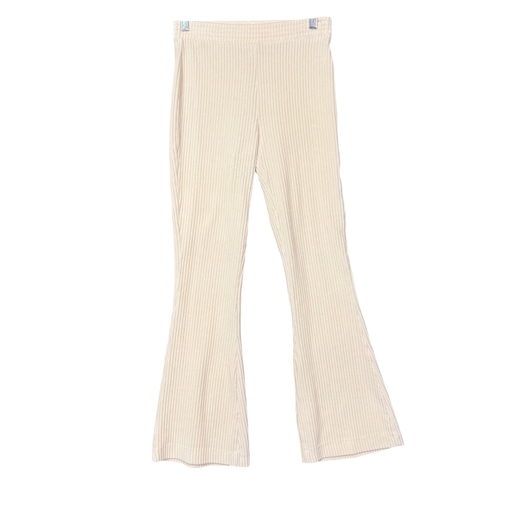 Aerie Flare Pants Womens Small Cream Ribbed Knit High Waist Wide Wale Corduroy